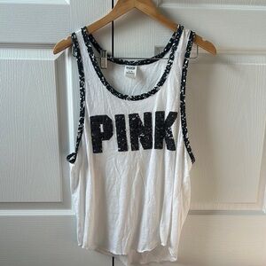 PINK Victoria's Secret Women's White and Black Tank Top